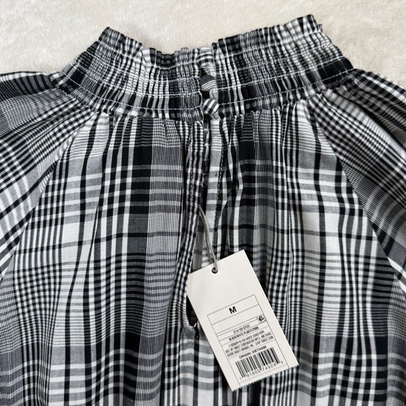 Plaid Smocked Midi Dress Black White Cottagecore Modest Long Sleeve Size M NWT - Picture 4 of 10